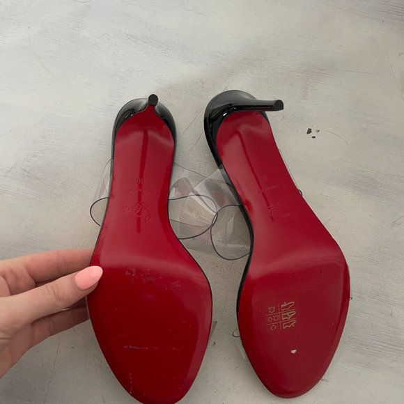 ❌SOLD❌Christian Louboutin Just Nothing 85 Slide Sandals Patent Leather PVC Mule - Picture 10 of 12